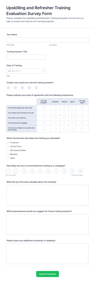 Upskilling And Refresher Training Evaluation Survey Form Template
