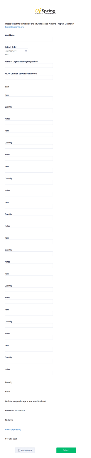 UpSpring Resource Collaborative Order Form Template