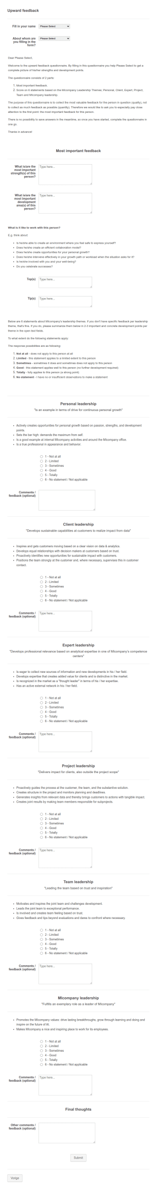 Upward Feedback Form Template