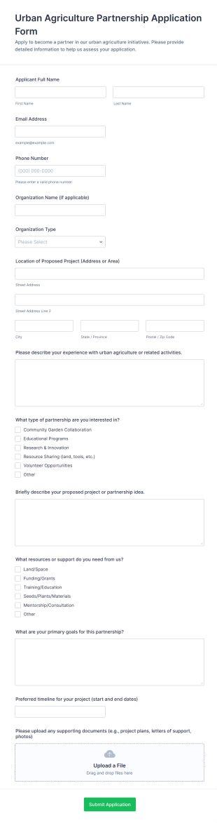 Urban Agriculture Partnership Application Form Template