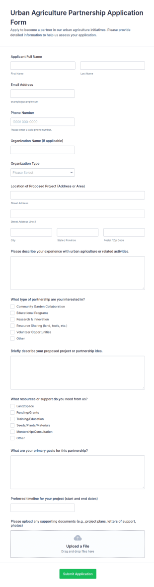 Urban Agriculture Partnership Application Form Template