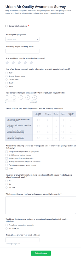 Urban Air Quality Awareness Survey Form Template