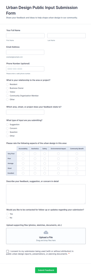 Urban Design Public Input Submission Form Template