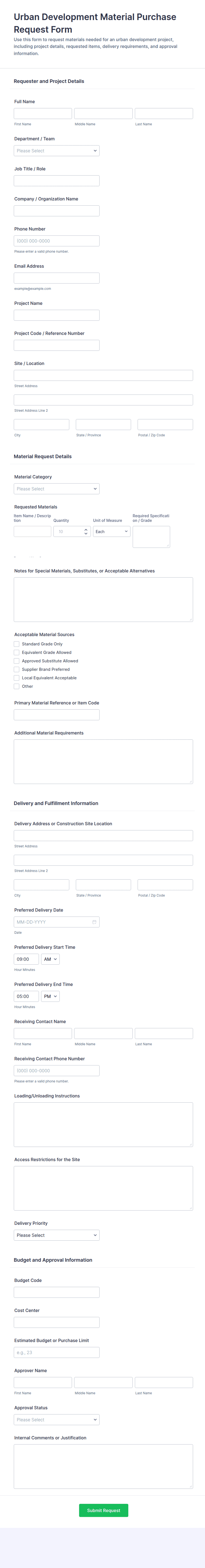 Urban Development Material Purchase Request Form Template | Jotform
