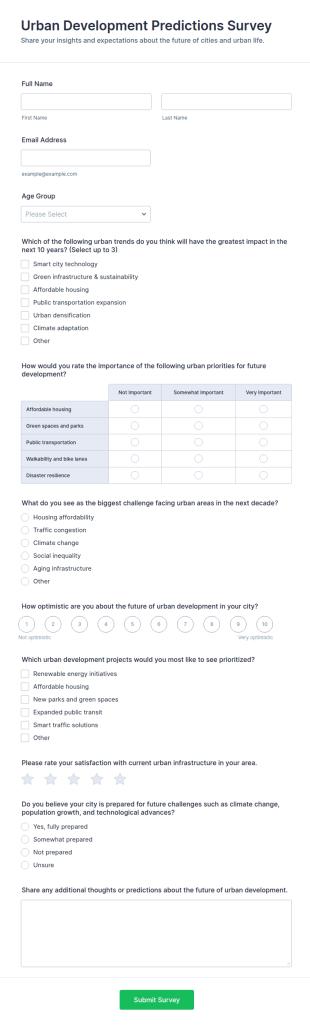 Urban Development Predictions Survey Form Template