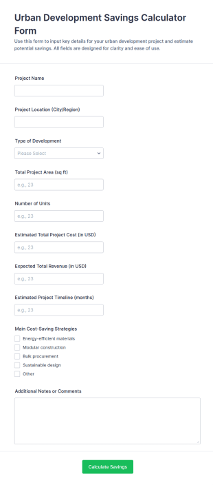 Urban Development Savings Calculator Form Template