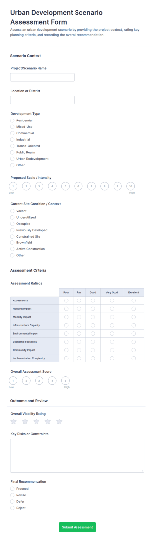 Urban Development Scenario Assessment Form Template