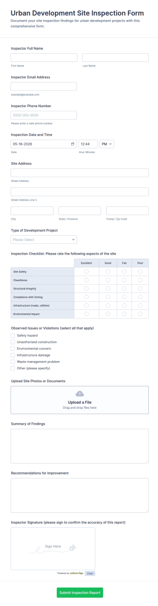 Urban Development Site Inspection Form Template