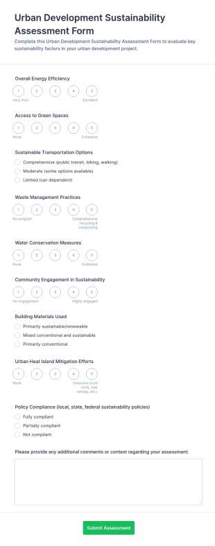 Urban Development Sustainability Assessment Form Template