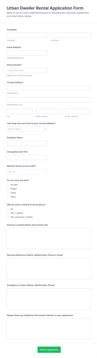 Urban Dweller Rental Application Form Template