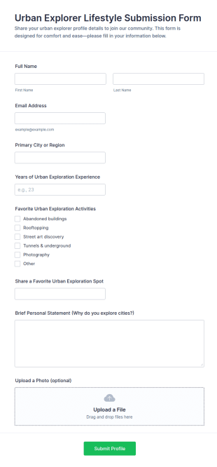 Urban Explorer Lifestyle Submission Form Template