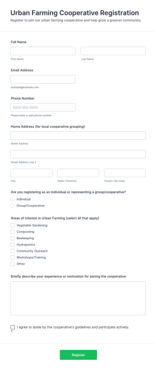 Urban Farming Cooperative Registration Form Template