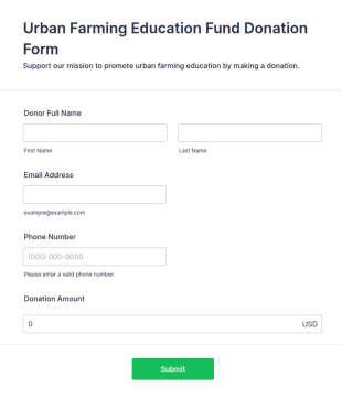 Urban Farming Education Fund Donation Form Template