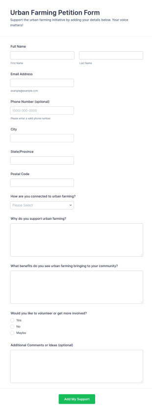 Urban Farming Petition Form Template