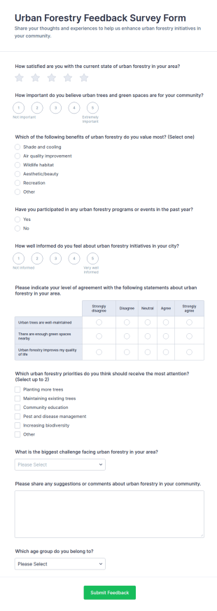 Urban Forestry Feedback Survey Form Template