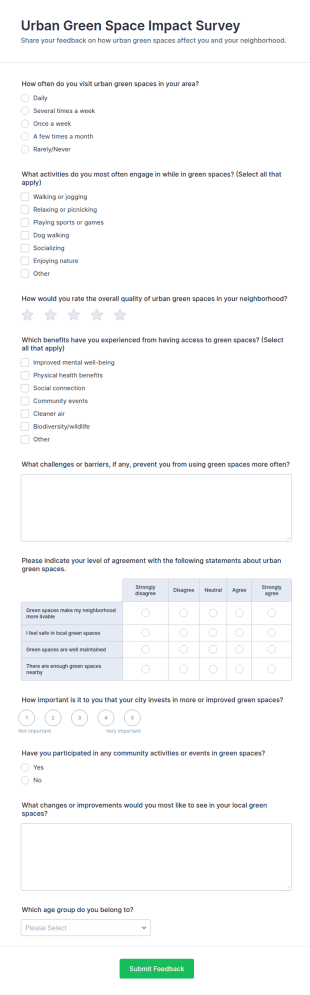 Urban Green Space Impact Survey Form Template