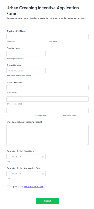 Urban Greening Incentive Application Form Form Template
