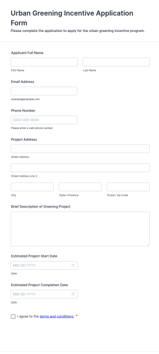 Urban Greening Incentive Application Form Template