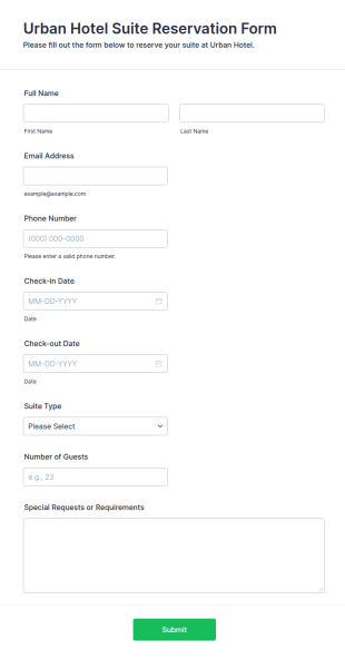 Urban Hotel Suite Reservation Form Template