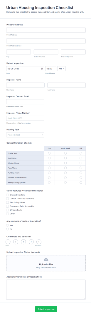 Urban Housing Inspection Checklist Form Template