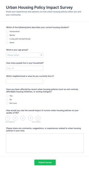 Urban Housing Policy Impact Survey Form Template