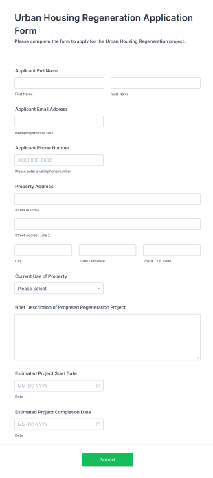 Urban Housing Regeneration Application Form Template