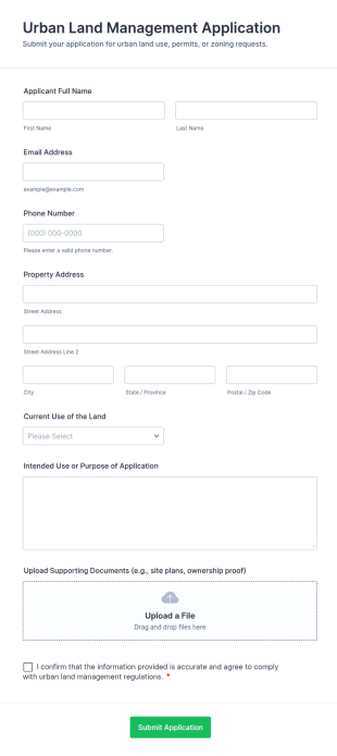Urban Land Management Application Form Template