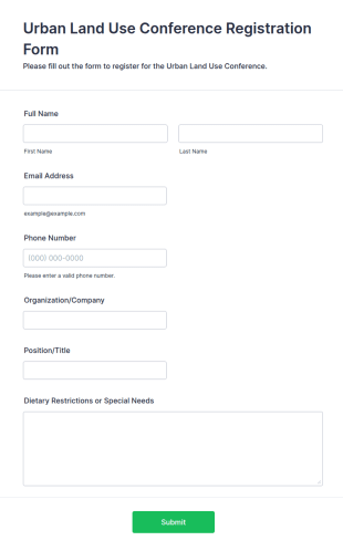 Urban Land Use Conference Registration Form Template