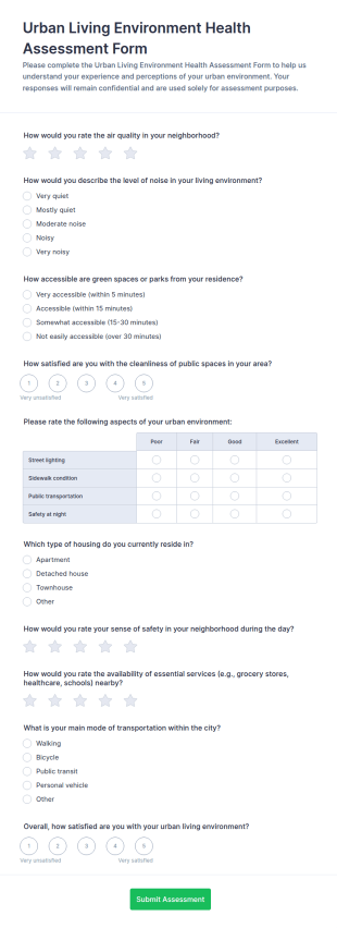 Urban Living Environment Health Assessment Form Template