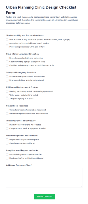 Urban Planning Clinic Design Checklist Form Template