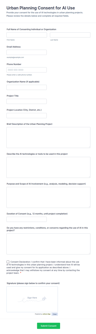 Urban Planning Consent For AI Use Form Template
