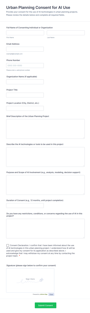 Urban Planning Consent For AI Use Form Template