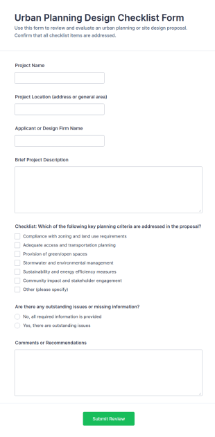 Urban Planning Design Checklist Form Template