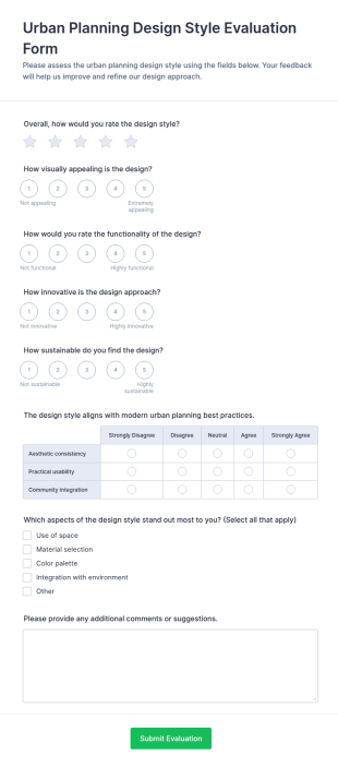 Urban Planning Design Style Evaluation Form Template