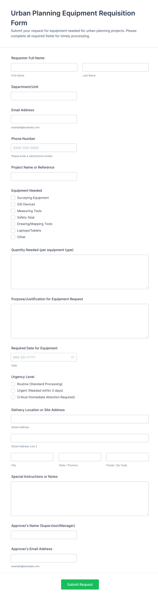 Urban Planning Equipment Requisition Form Template