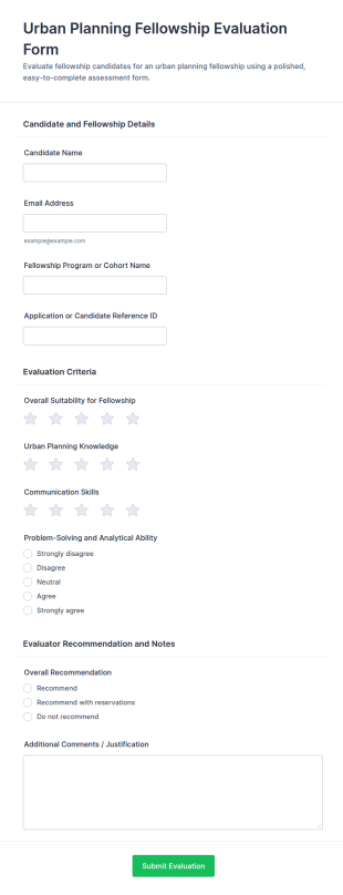 Urban Planning Fellowship Evaluation Form Template