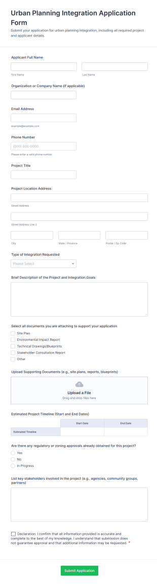 Urban Planning Integration Application Form Template