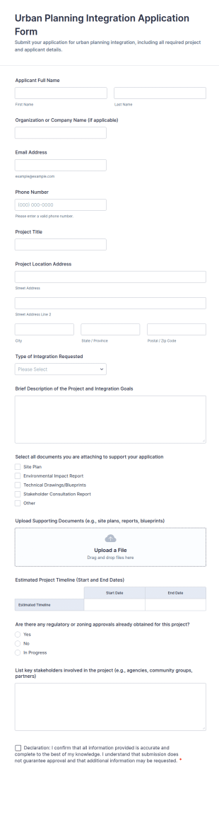 Urban Planning Integration Application Form Template