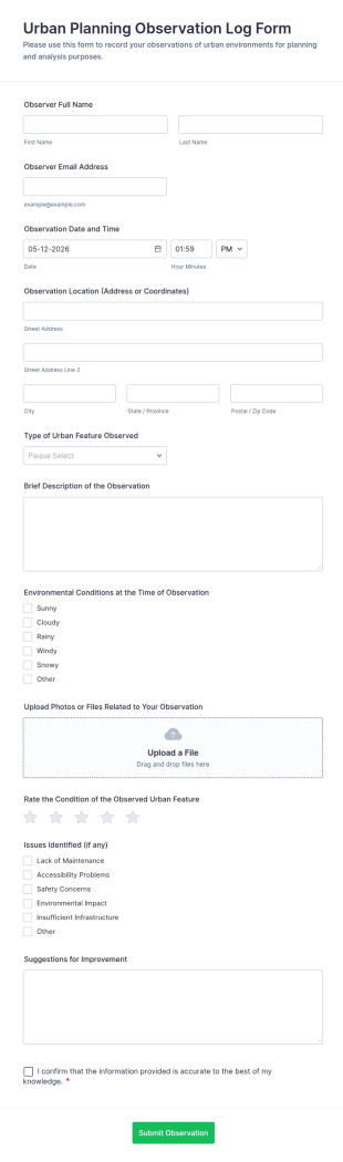 Urban Planning Observation Log Form Template