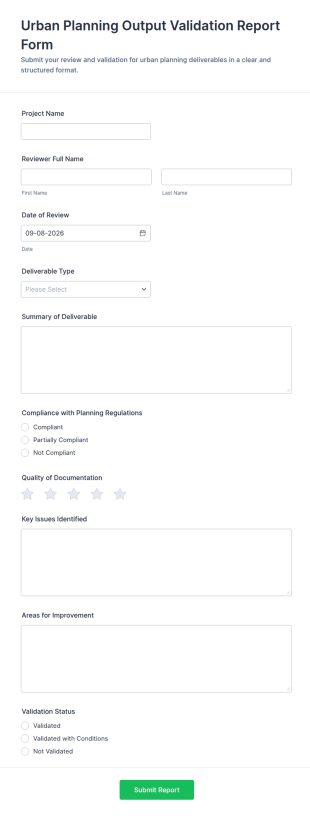 Urban Planning Output Validation Report Form Template