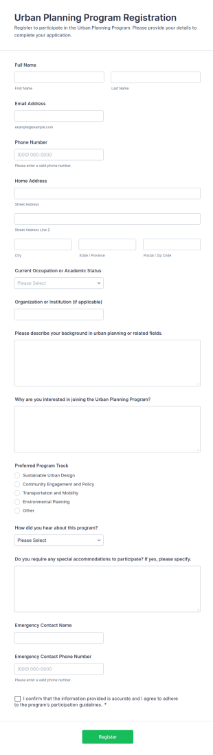Urban Planning Program Registration Form Template