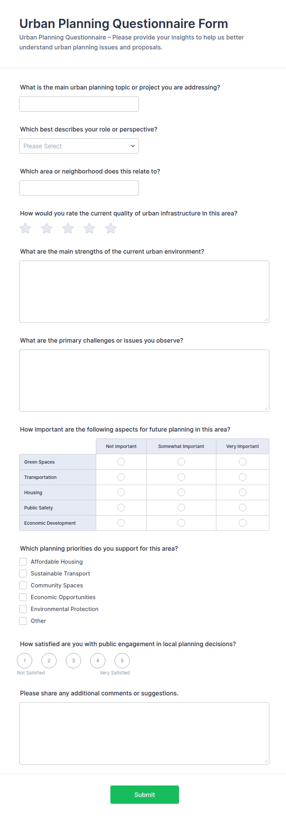 Urban Planning Questionnaire Form Template | Jotform