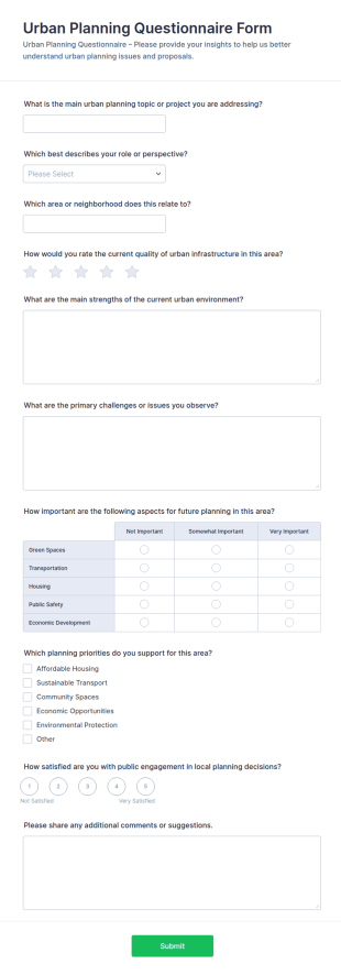Urban Planning Questionnaire Form Template