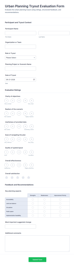 Urban Planning Tryout Evaluation Form Template
