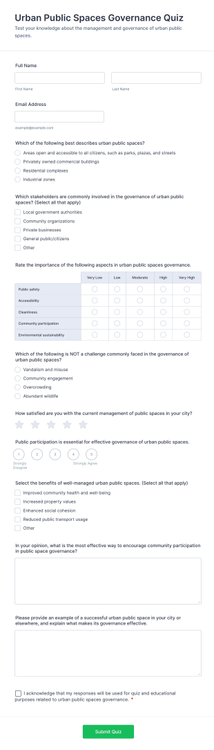 Urban Public Spaces Governance Quiz Form Template