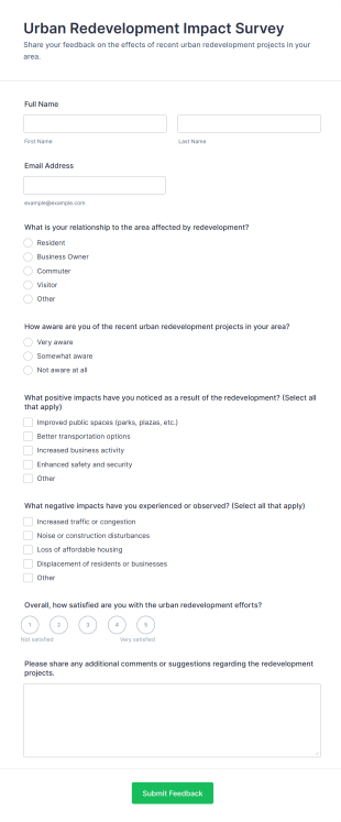 Urban Redevelopment Impact Survey Form Template