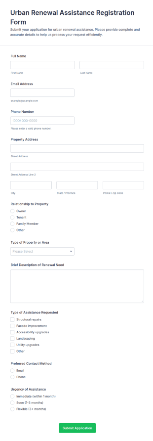 Urban Renewal Assistance Registration Form Template
