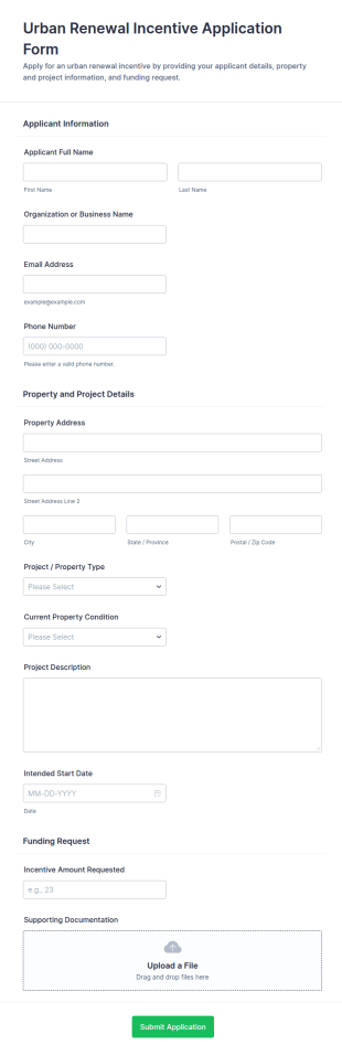 Urban Renewal Incentive Application Form Template