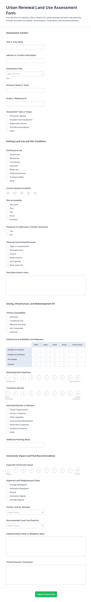 Urban Renewal Land Use Assessment Form Template