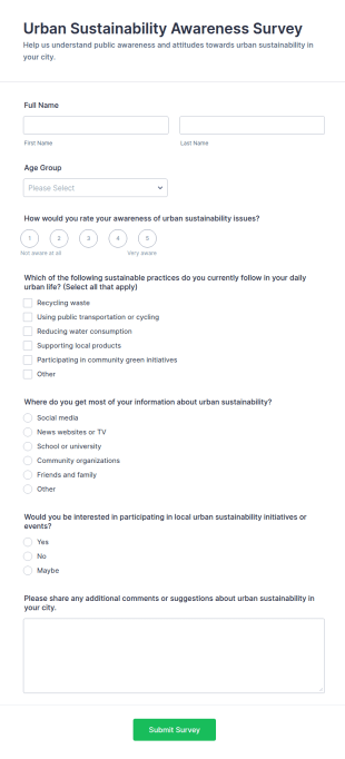 Urban Sustainability Awareness Survey Form Template